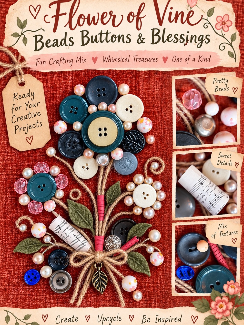 Vintage Beads, Buttons & Blessing DIY Craft Bag 🌸